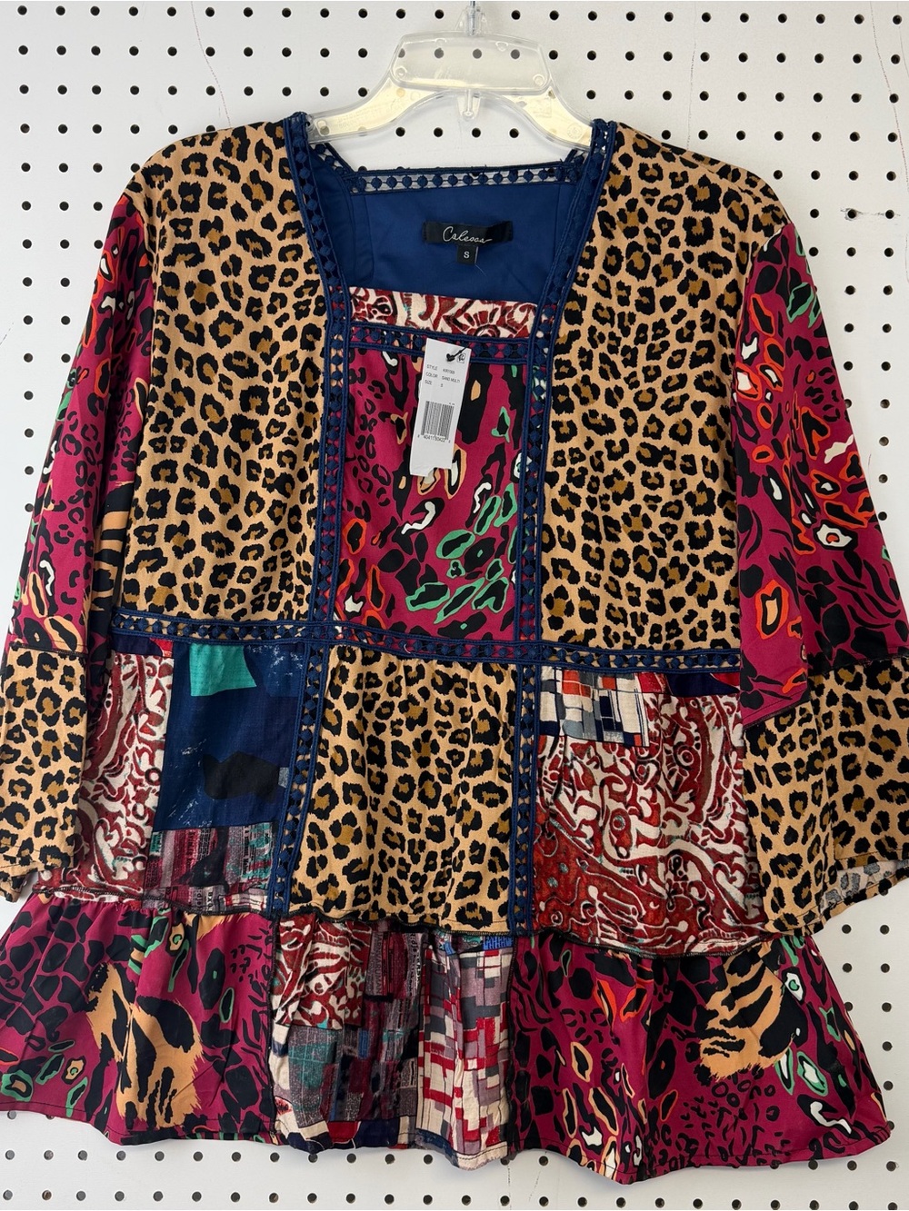 Calessa Multi-color Tunic Blouse Patchwork Size Small Sand Multi KiR7009 Animal